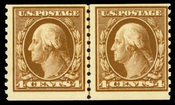 Values of US Stamp Scott Catalogue # 446 - 1915 4c Washington Coil Perf 10 Vertically. Daniel Kelleher Auctions, May 2014, Sale 652, Lot 652