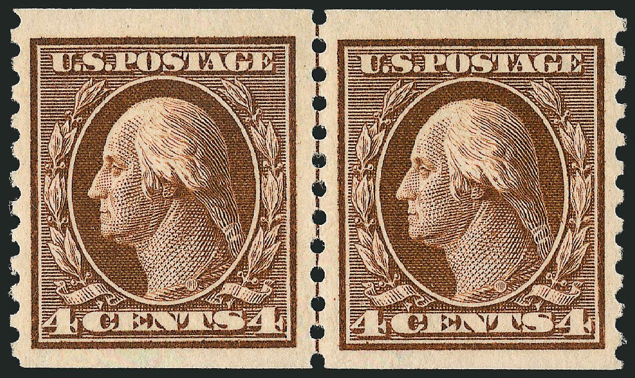 Cost of US Stamps Scott Catalogue # 446 - 1915 4c Washington Coil Perf 10 Vertically. Robert Siegel Auction Galleries, Dec 2008, Sale 967, Lot 4782