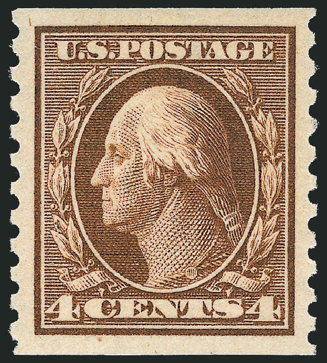 Prices of US Stamp Scott Catalogue 446: 1915 4c Washington Coil Perf 10 Vertically. Robert Siegel Auction Galleries, Dec 2013, Sale 1062, Lot 633