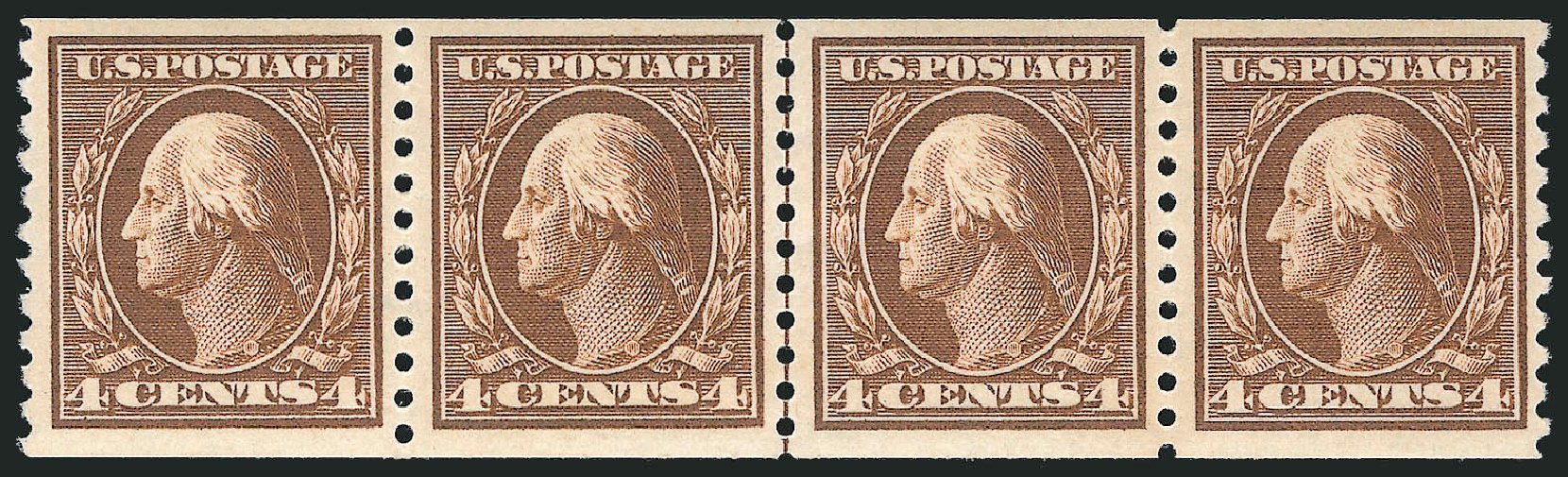 Prices of US Stamp Scott Catalog 446 - 1915 4c Washington Coil Perf 10 Vertically. Robert Siegel Auction Galleries, Feb 2015, Sale 1093, Lot 333