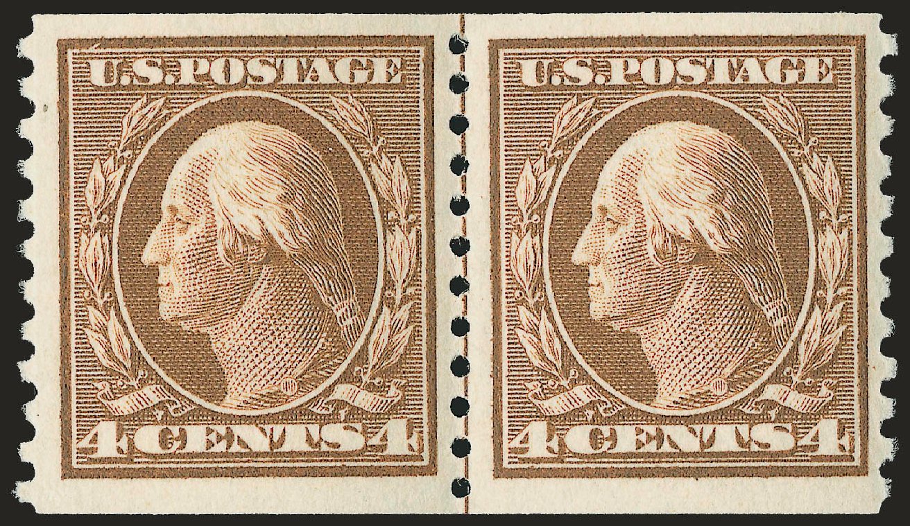 US Stamps Price Scott # 446: 1915 4c Washington Coil Perf 10 Vertically. Robert Siegel Auction Galleries, Dec 2008, Sale 967, Lot 4783