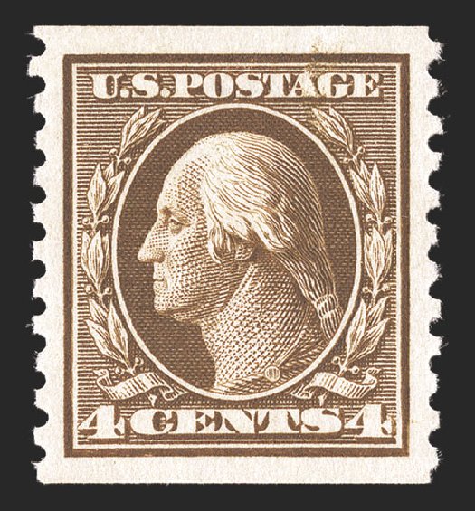 Values of US Stamps Scott #446 - 4c 1915 Washington Coil Perf 10 Vertically. Spink Shreves Galleries, Jul 2012, Sale 140, Lot 273