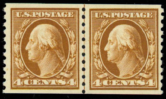 Values of US Stamps Scott Catalog # 446: 4c 1915 Washington Coil Perf 10 Vertically. Daniel Kelleher Auctions, Sep 2013, Sale 639, Lot 3566