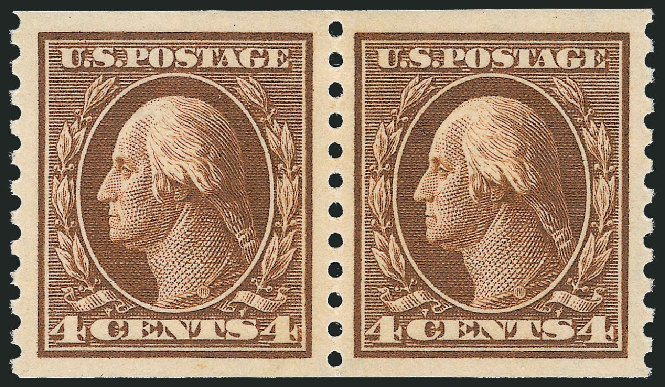 US Stamp Values Scott Catalog #446: 4c 1915 Washington Coil Perf 10 Vertically. Robert Siegel Auction Galleries, Oct 2011, Sale 1014, Lot 1926