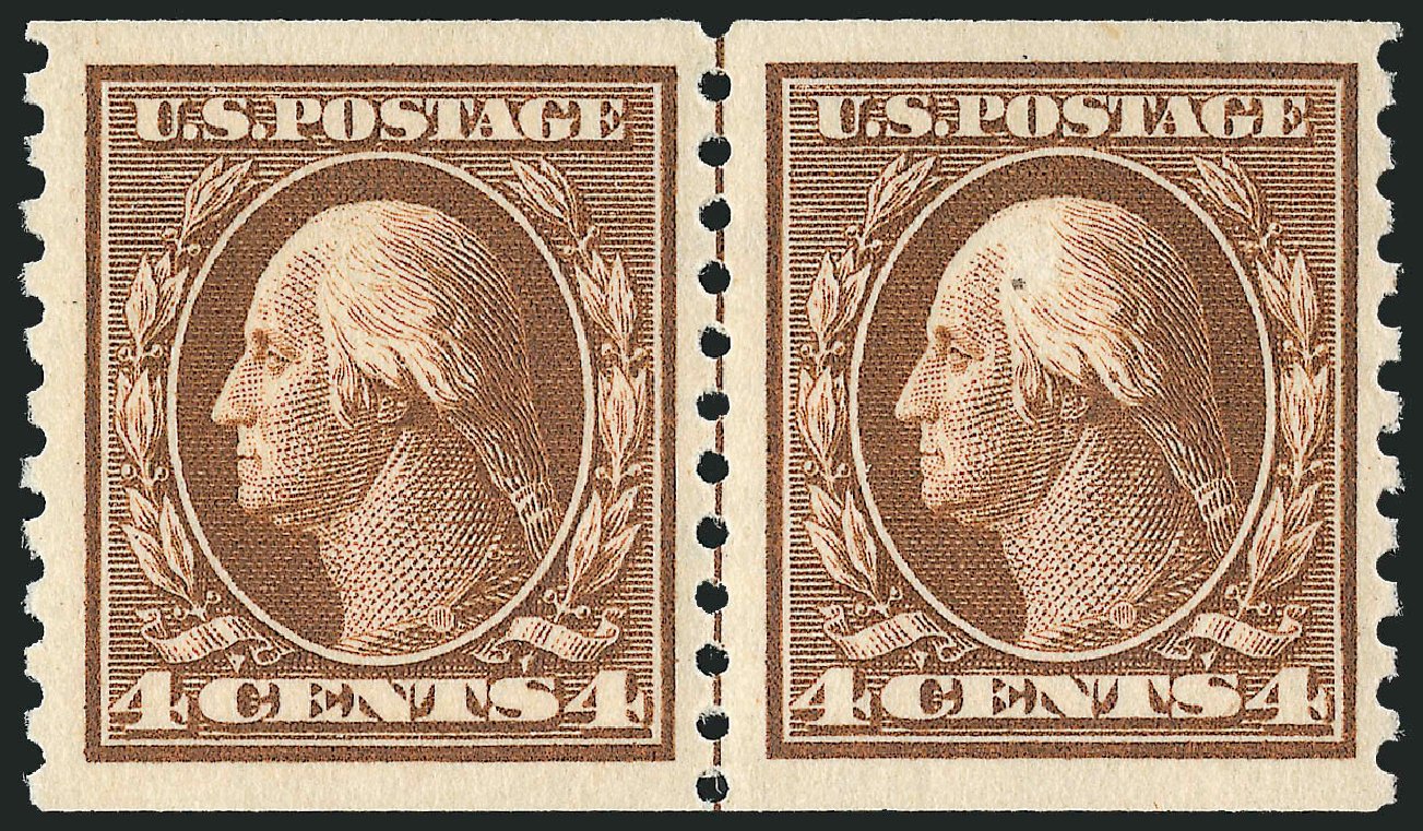 US Stamps Prices Scott Cat. 446: 4c 1915 Washington Coil Perf 10 Vertically. Robert Siegel Auction Galleries, Oct 2008, Sale 963, Lot 986