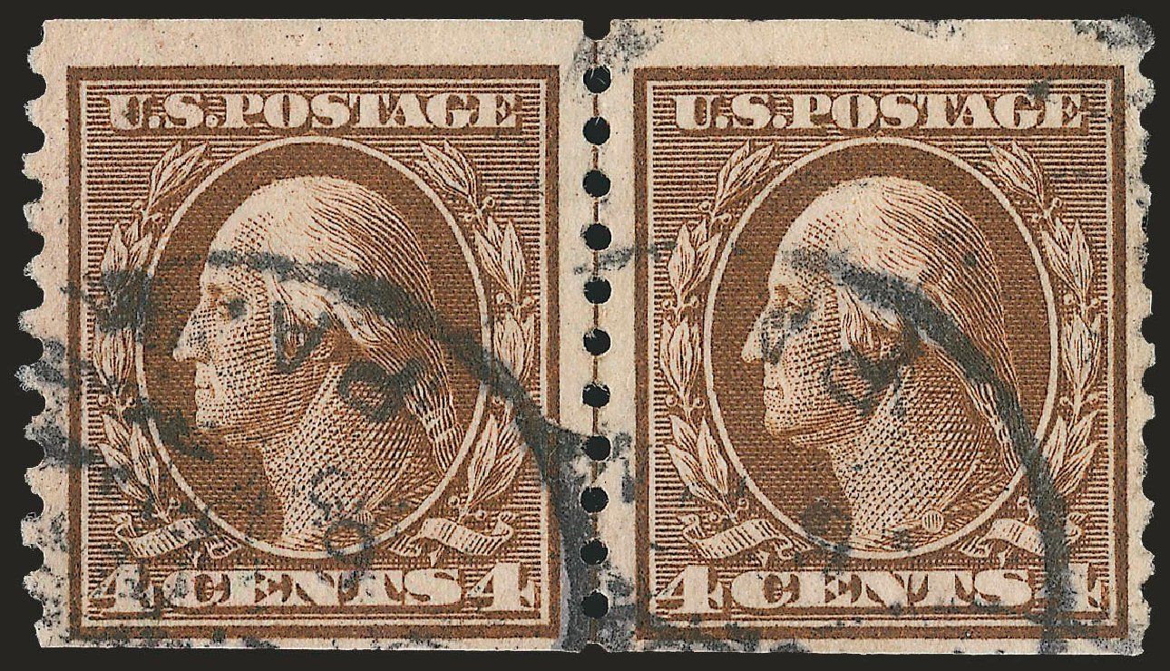 US Stamps Values Scott # 446: 1915 4c Washington Coil Perf 10 Vertically. Robert Siegel Auction Galleries, Jun 2009, Sale 975, Lot 1876