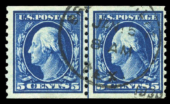 Value of US Stamps Scott Catalogue # 447: 5c 1914 Washington Coil Perf 10 Vertically. Matthew Bennett International, Mar 2011, Sale 337, Lot 2927