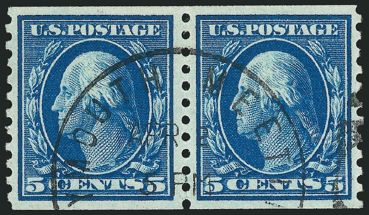 Values of US Stamp Scott Cat. # 447 - 1914 5c Washington Coil Perf 10 Vertically. Robert Siegel Auction Galleries, Oct 2012, Sale 1032, Lot 3548