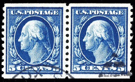 Values of US Stamp Scott # 447 - 1914 5c Washington Coil Perf 10 Vertically. Spink Shreves Galleries, May 2014, Sale 148, Lot 308