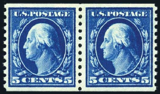 Value of US Stamps Scott Catalogue #447: 1914 5c Washington Coil Perf 10 Vertically. Harmer-Schau Auction Galleries, Jun 2008, Sale 78, Lot 1569