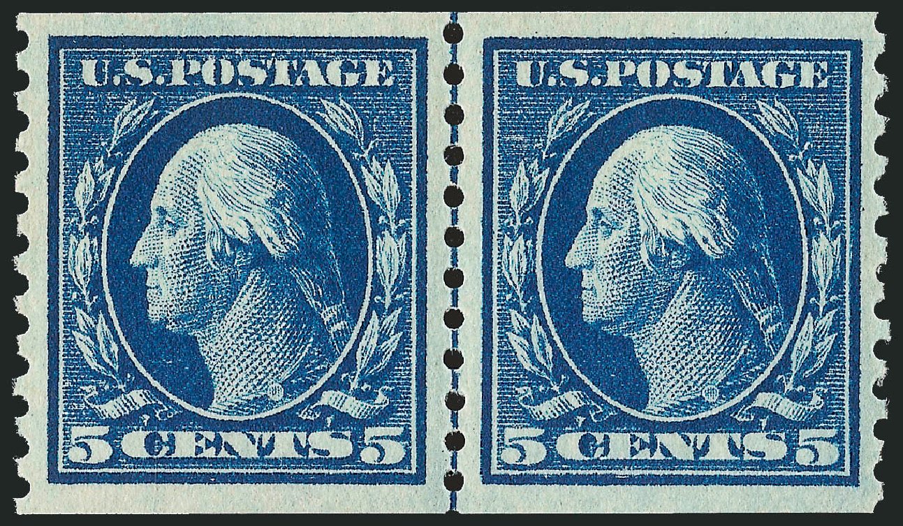Costs of US Stamp Scott Catalog 447 - 1914 5c Washington Coil Perf 10 Vertically. Robert Siegel Auction Galleries, Oct 2011, Sale 1014, Lot 1929