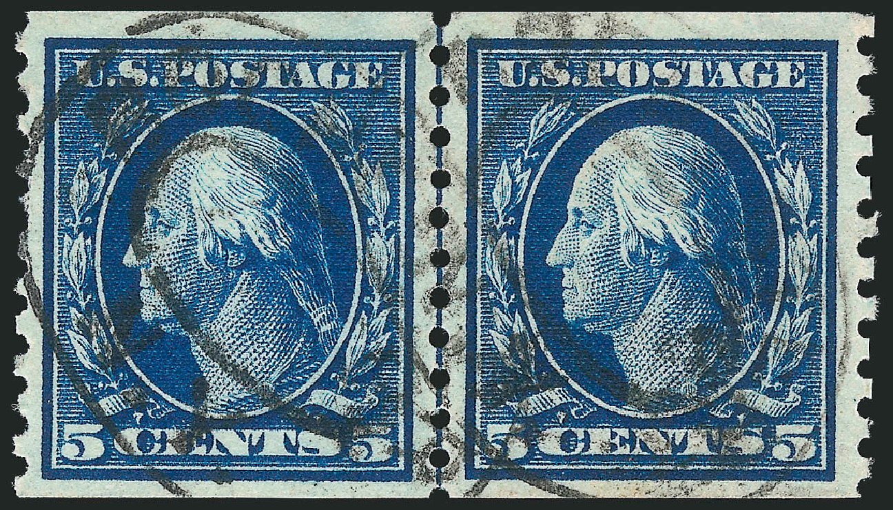 Values of US Stamp Scott # 447: 1914 5c Washington Coil Perf 10 Vertically. Robert Siegel Auction Galleries, Feb 2015, Sale 1093, Lot 339