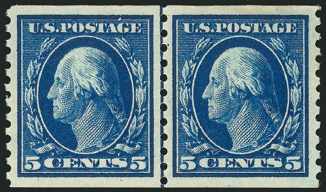 US Stamps Values Scott Catalogue #447: 5c 1914 Washington Coil Perf 10 Vertically. Robert Siegel Auction Galleries, Oct 2011, Sale 1014, Lot 1930