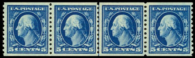 US Stamps Value Scott Catalogue 447: 1914 5c Washington Coil Perf 10 Vertically. Daniel Kelleher Auctions, Sep 2014, Sale 655, Lot 501