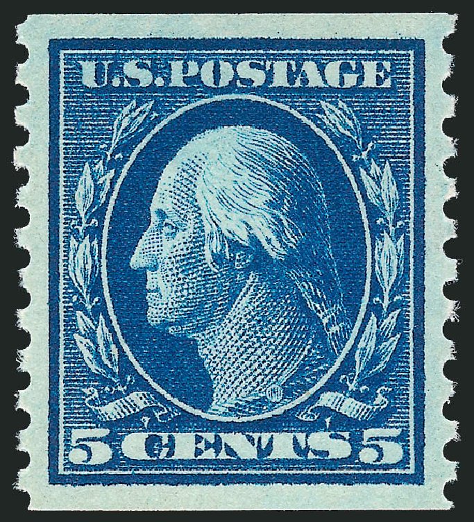 US Stamp Values Scott Cat. # 447 - 5c 1914 Washington Coil Perf 10 Vertically. Robert Siegel Auction Galleries, Nov 2013, Sale 1061, Lot 3921