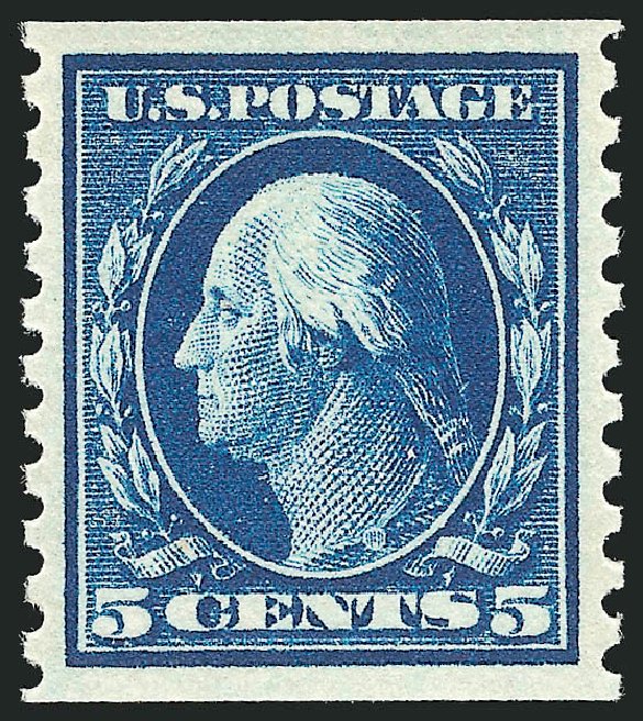 US Stamp Price Scott Cat. # 447: 1914 5c Washington Coil Perf 10 Vertically. Robert Siegel Auction Galleries, Feb 2015, Sale 1092, Lot 1321