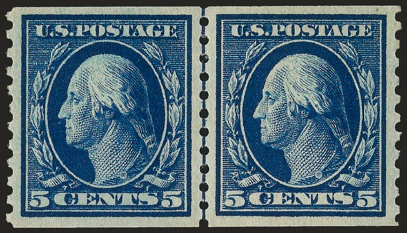 Values of US Stamps Scott # 447: 5c 1914 Washington Coil Perf 10 Vertically. Robert Siegel Auction Galleries, Jun 2010, Sale 992, Lot 2481