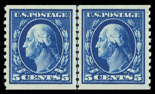 US Stamp Prices Scott Cat. # 447: 5c 1914 Washington Coil Perf 10 Vertically. Matthew Bennett International, Sep 2012, Sale 345, Lot 354