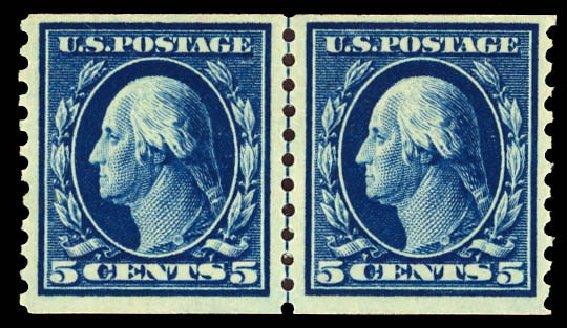 Value of US Stamps Scott Catalog # 447: 5c 1914 Washington Coil Perf 10 Vertically. Daniel Kelleher Auctions, Dec 2012, Sale 633, Lot 794