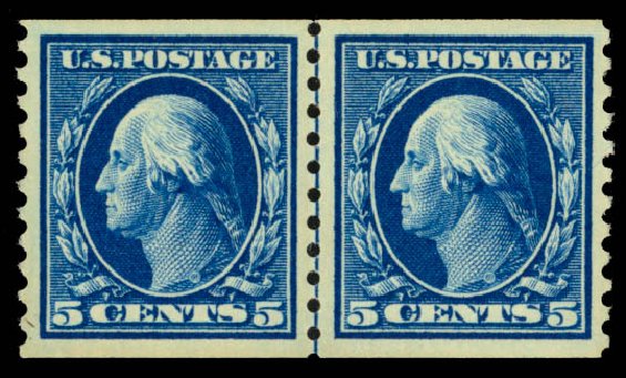 US Stamps Price Scott Catalog # 447: 1914 5c Washington Coil Perf 10 Vertically. Daniel Kelleher Auctions, May 2014, Sale 652, Lot 654