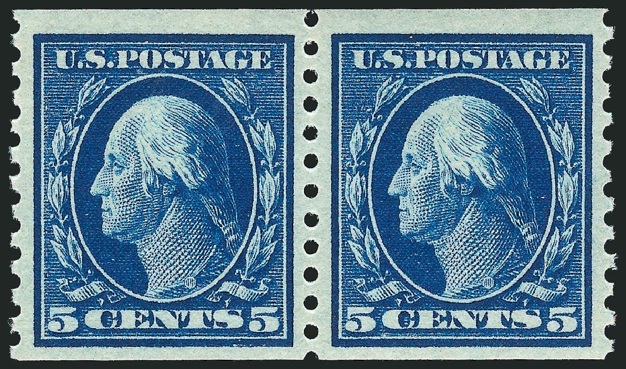 Value of US Stamp Scott # 447 - 1914 5c Washington Coil Perf 10 Vertically. Robert Siegel Auction Galleries, Mar 2011, Sale 1007, Lot 2734