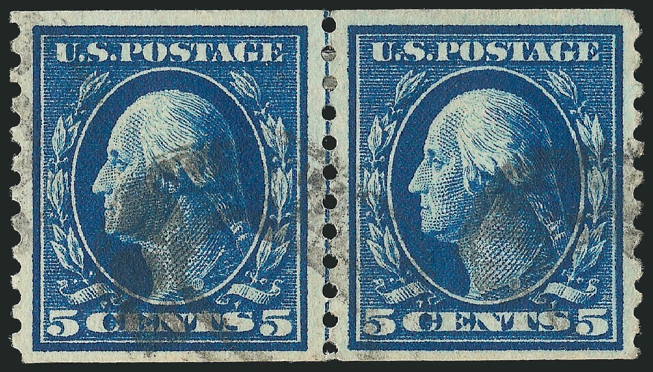 US Stamps Values Scott Catalog # 447 - 5c 1914 Washington Coil Perf 10 Vertically. Robert Siegel Auction Galleries, Sep 2012, Sale 1028, Lot 394