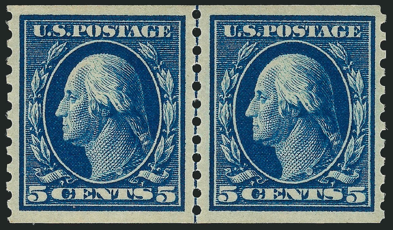 US Stamps Value Scott Cat. # 447 - 1914 5c Washington Coil Perf 10 Vertically. Robert Siegel Auction Galleries, Dec 2013, Sale 1062, Lot 634