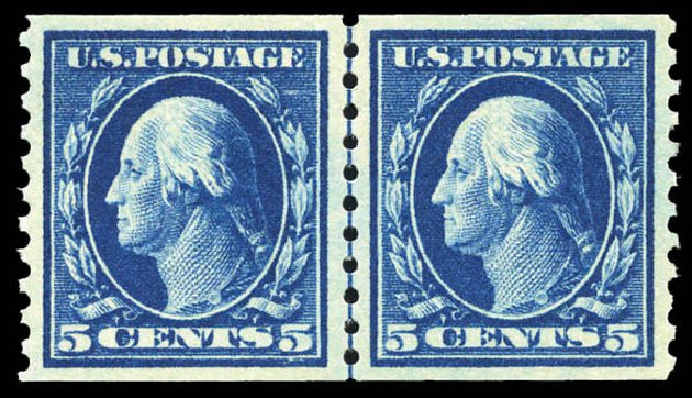 Price of US Stamp Scott Cat. 447: 5c 1914 Washington Coil Perf 10 Vertically. Matthew Bennett International, Mar 2011, Sale 337, Lot 2925