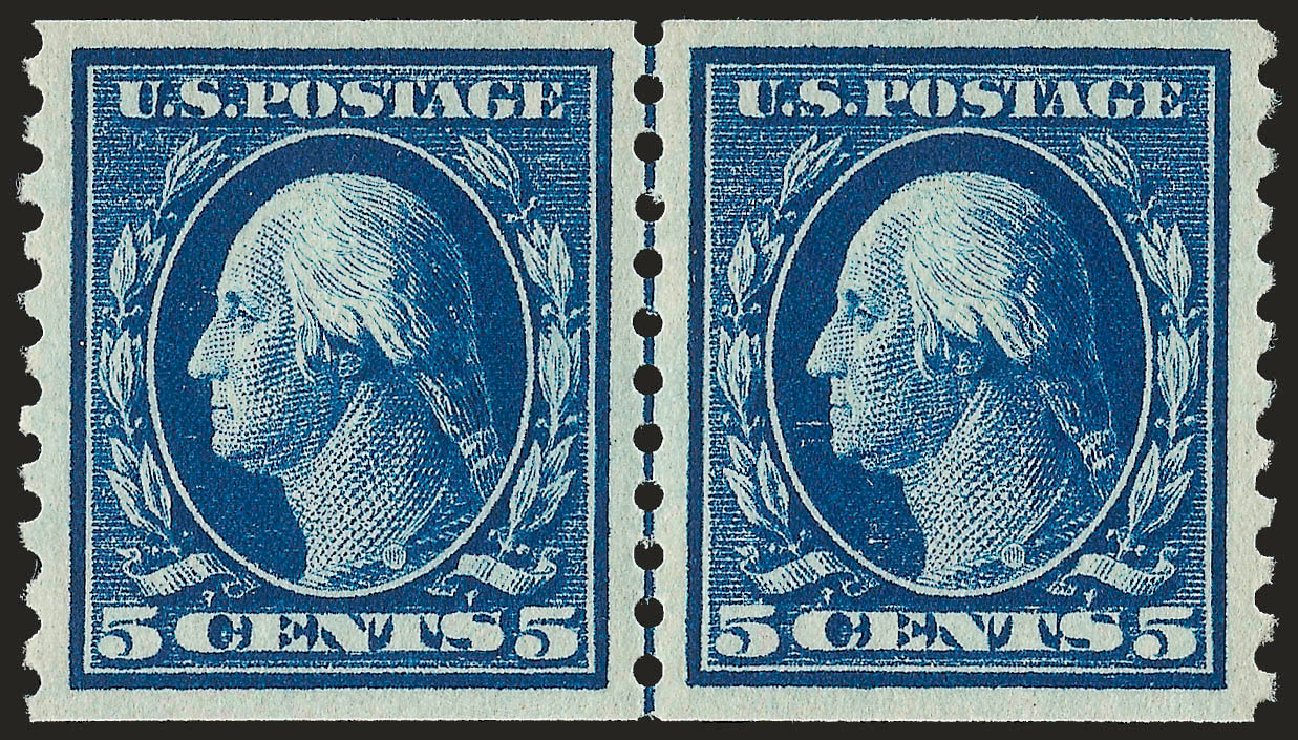 Value of US Stamp Scott Catalog 447 - 1914 5c Washington Coil Perf 10 Vertically. Robert Siegel Auction Galleries, Dec 2009, Sale 982, Lot 5835