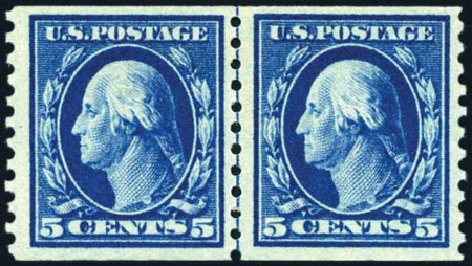 Cost of US Stamps Scott Catalog # 447 - 5c 1914 Washington Coil Perf 10 Vertically. Harmer-Schau Auction Galleries, Feb 2009, Sale 80, Lot 1322