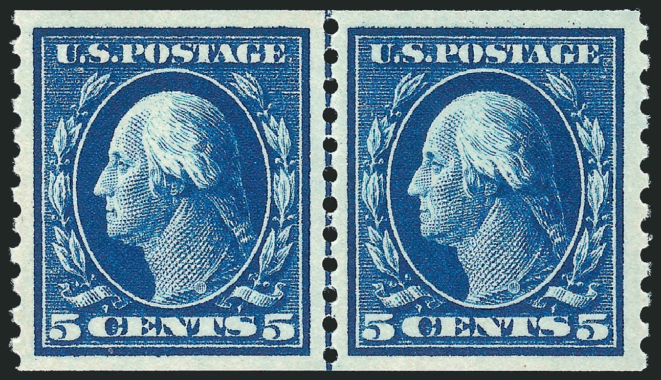 US Stamps Price Scott Cat. # 447 - 1914 5c Washington Coil Perf 10 Vertically. Robert Siegel Auction Galleries, Nov 2013, Sale 1061, Lot 3922