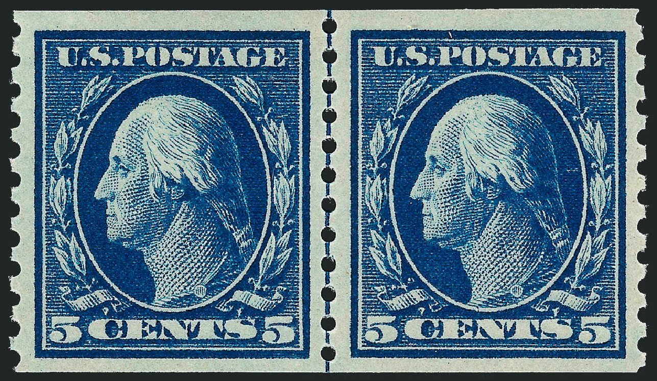 Costs of US Stamp Scott Catalogue 447 - 5c 1914 Washington Coil Perf 10 Vertically. Robert Siegel Auction Galleries, Sep 2008, Sale 962, Lot 2732