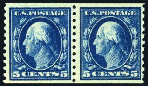 US Stamps Price Scott # 447 - 5c 1914 Washington Coil Perf 10 Vertically. Harmer-Schau Auction Galleries, Oct 2008, Sale 79, Lot 203