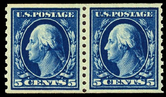 US Stamp Price Scott # 447 - 5c 1914 Washington Coil Perf 10 Vertically. Daniel Kelleher Auctions, Dec 2012, Sale 633, Lot 793