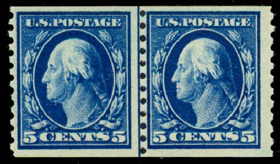 US Stamps Price Scott Cat. # 447: 5c 1914 Washington Coil Perf 10 Vertically. Daniel Kelleher Auctions, Sep 2013, Sale 639, Lot 1163
