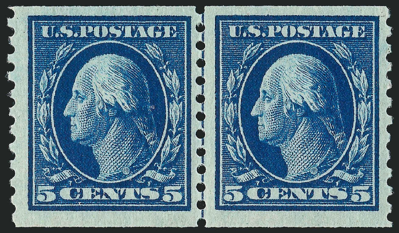Values of US Stamps Scott Catalogue # 447 - 5c 1914 Washington Coil Perf 10 Vertically. Robert Siegel Auction Galleries, Jun 2011, Sale 1011, Lot 743