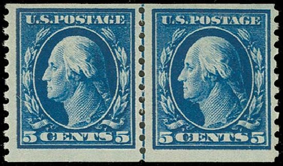 Prices of US Stamp Scott #447: 1914 5c Washington Coil Perf 10 Vertically. H.R. Harmer, Oct 2014, Sale 3006, Lot 1366