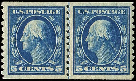 US Stamps Price Scott Catalog 447 - 1914 5c Washington Coil Perf 10 Vertically. Regency-Superior, Jan 2015, Sale 109, Lot 1236