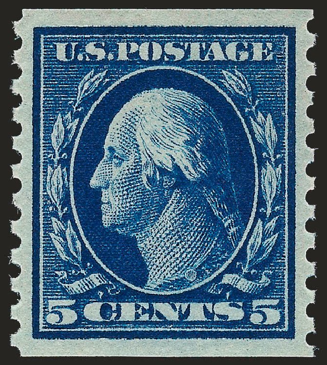 US Stamp Values Scott Catalog 447 - 5c 1914 Washington Coil Perf 10 Vertically. Robert Siegel Auction Galleries, Dec 2008, Sale 967, Lot 4786