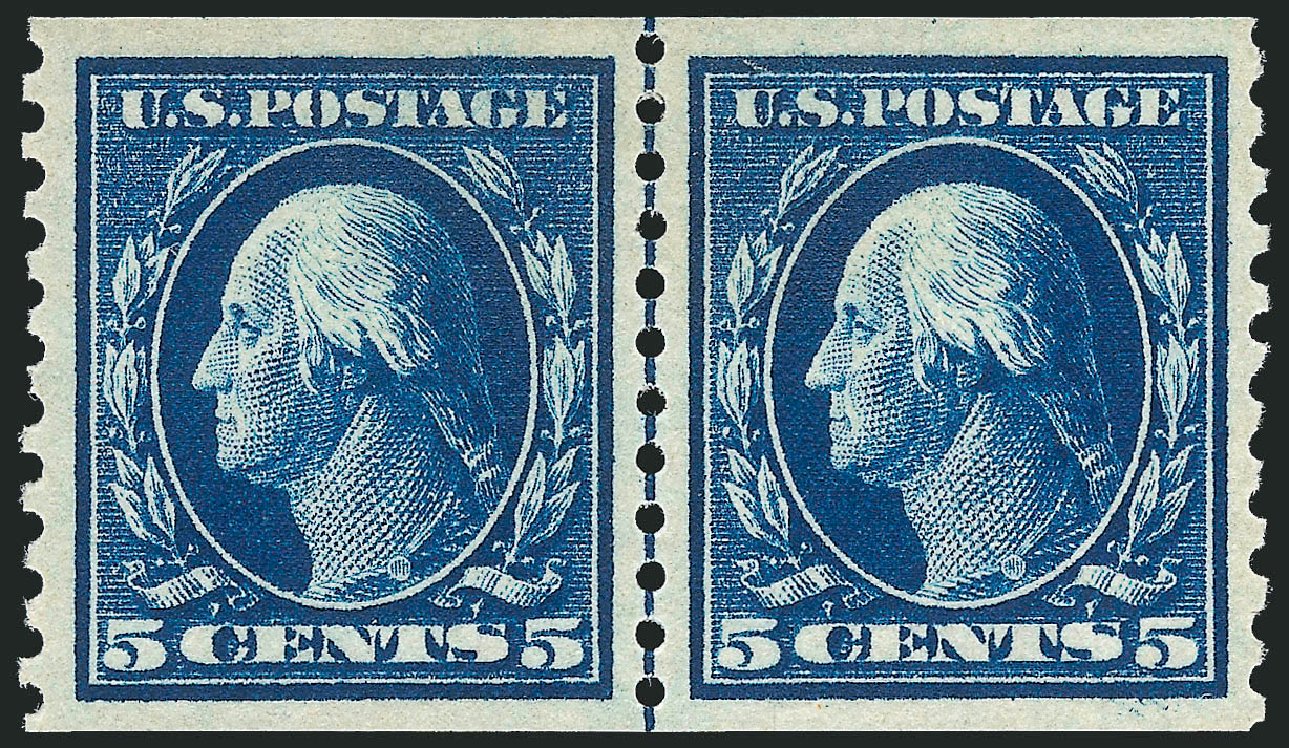 US Stamps Prices Scott #447: 1914 5c Washington Coil Perf 10 Vertically. Robert Siegel Auction Galleries, Oct 2010, Sale 997, Lot 6006