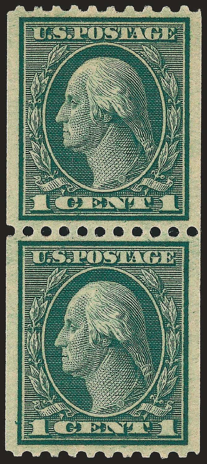 US Stamps Values Scott Cat. # 448: 1c 1915 Washington Coil Perf 10 Horizontally. Robert Siegel Auction Galleries, Dec 2008, Sale 967, Lot 4787