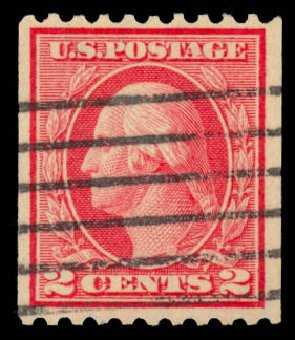US Stamp Values Scott Catalog #449: 2c 1915 Washington Coil Perf 10 Horizontally. Daniel Kelleher Auctions, May 2014, Sale 652, Lot 658