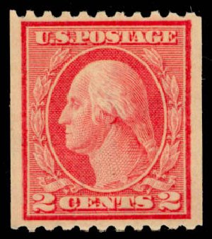 US Stamp Values Scott Catalogue 449: 1915 2c Washington Coil Perf 10 Horizontally. Daniel Kelleher Auctions, Sep 2013, Sale 639, Lot 3569