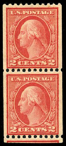 Values of US Stamp Scott Catalog 449: 1915 2c Washington Coil Perf 10 Horizontally. Matthew Bennett International, Feb 2012, Sale 340, Lot 461