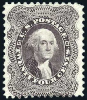 US Stamp Values Scott Catalogue #45 - 24c 1875 Washington Reprint. Harmer-Schau Auction Galleries, Apr 2010, Sale 85, Lot 249