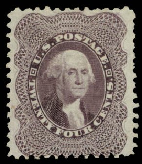 US Stamp Value Scott #45: 24c 1875 Washington Reprint. Daniel Kelleher Auctions, May 2014, Sale 652, Lot 136