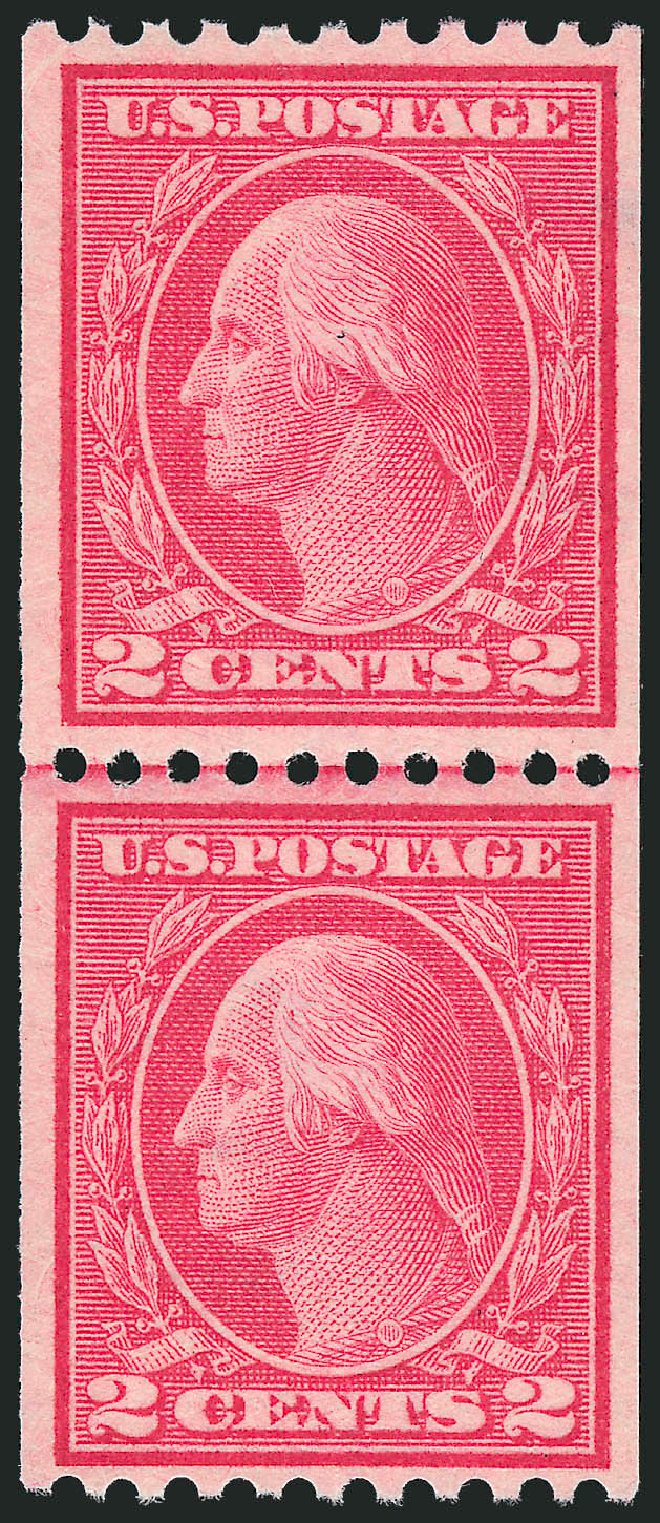 US Stamp Values Scott Cat. #450: 1915 2c Washington Coil Perf 10 Horizontally. Robert Siegel Auction Galleries, Mar 2011, Sale 1007, Lot 2738
