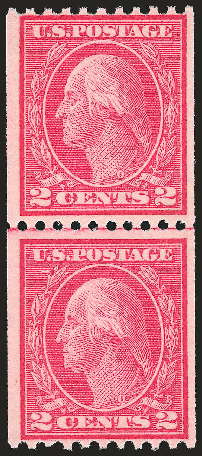 US Stamp Values Scott Catalogue # 450 - 1915 2c Washington Coil Perf 10 Horizontally. Robert Siegel Auction Galleries, Sep 2009, Sale 976, Lot 2034