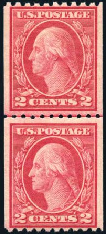 Values of US Stamps Scott Catalog #450 - 1915 2c Washington Coil Perf 10 Horizontally. Harmer-Schau Auction Galleries, Feb 2010, Sale 84, Lot 1593
