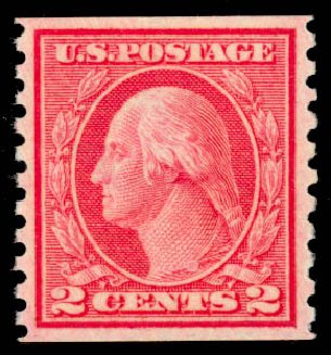 Cost of US Stamp Scott Catalogue # 453 - 1914 2c Washington Coil Perf 10 Vertically. Daniel Kelleher Auctions, Jan 2015, Sale 663, Lot 1799